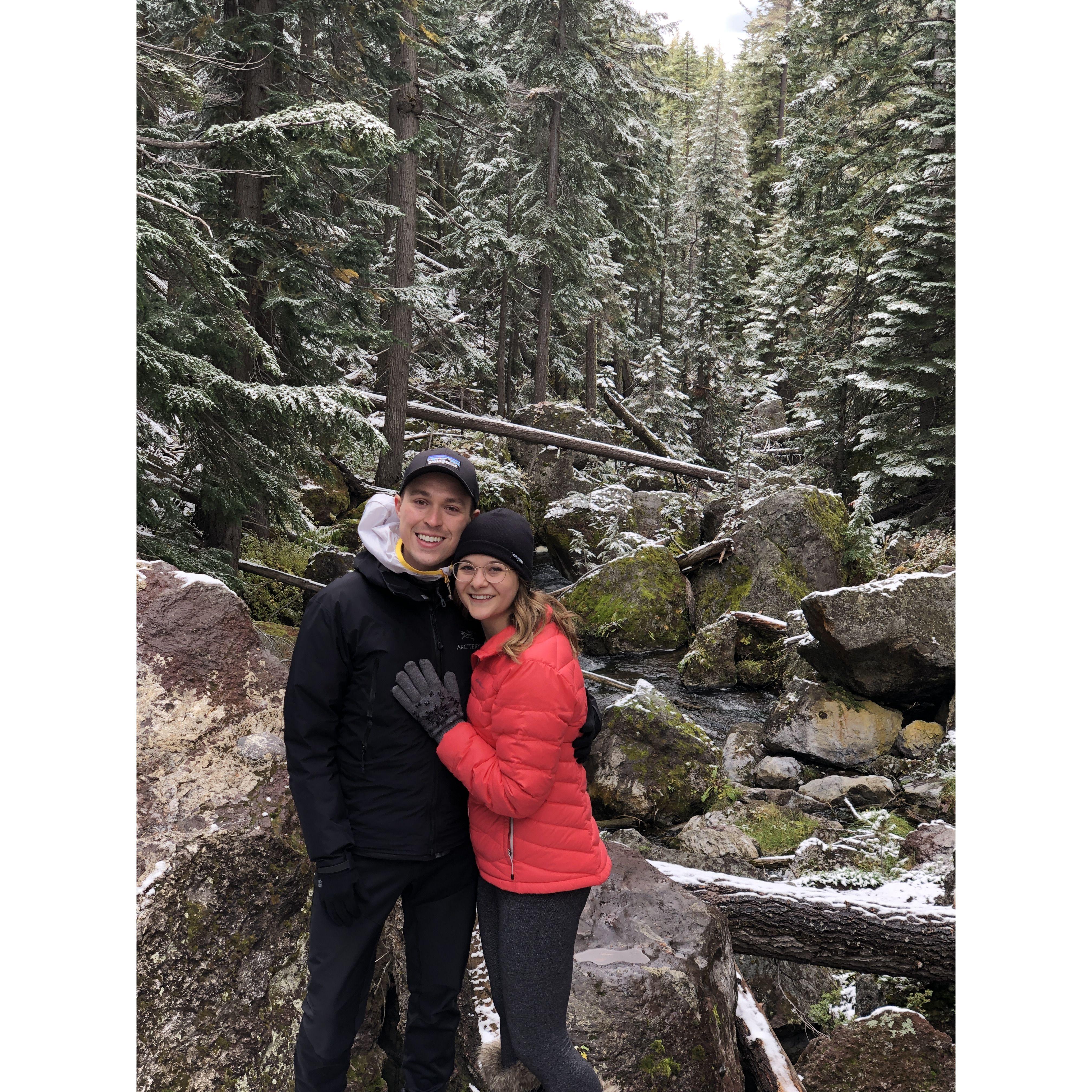 We visited Bend for the first time together in September 2019, and it snowed on us! I worked on a Bend job application during our trip, and we had no idea that we would both be living here now.
