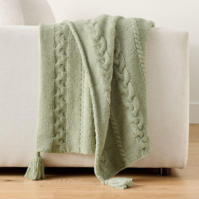Classic Cable Knit Throw, Sage Green, 50" x 60"