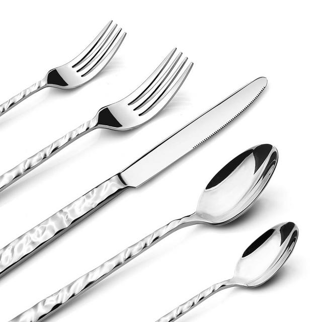 Silverware Set for 8, Premium Stainless Steel Flatware Set, Heavy Duty Silverware Cutlery Sets with Wavy Patterns, including Spoons and Forks Set, Mirror Polished, Dishwasher Safe