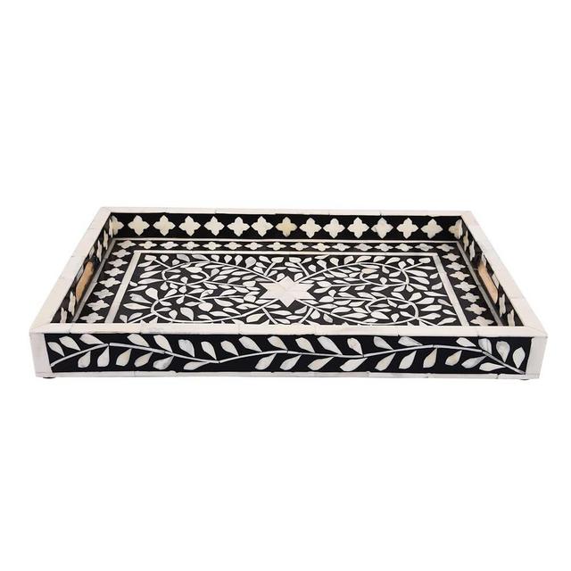 Handicrafts Home Alhambra Grande Pattern Inspired Decorative Trays 11x17 - Chic Negra Centerpiece, Versatile Ottoman Tray for Modern Home Decor, Artistic Kitchen Serving Tray, Tray for Living Room