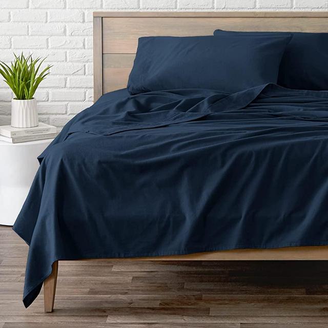 Bare Home Flannel Sheet Set 100% Cotton, Velvety Soft Heavyweight - Double Brushed Flannel - Deep Pocket (Split King, Dark Blue)