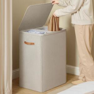 SONGMICS Laundry Basket, 2 Compartments with Lid and Handles