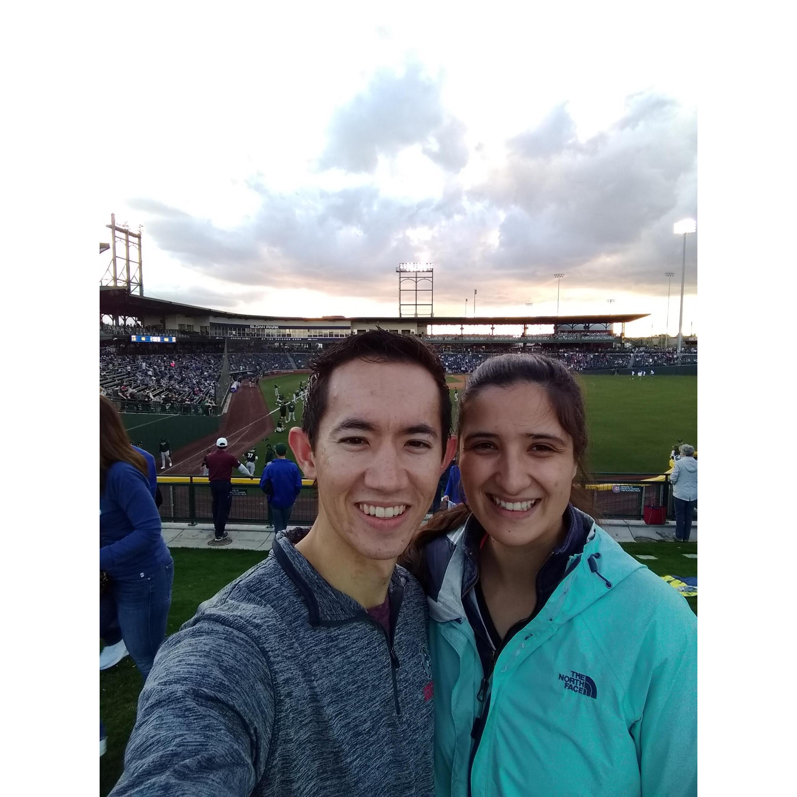 Enjoying a Cubs spring training game!  Shoutout Paul and Julie Hietter for the great tickets!