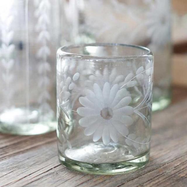 Hand-etched Recycled Rocks Glasses (set of 4)