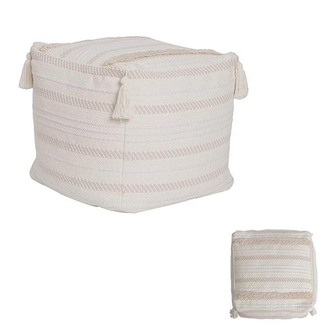 Boho Neutral Decorative Square Unstuffed Pouf - Braided Handwoven Casual Ottoman Pouf Cover with Tassels & Soft Tufted, Cute Foot Rest/Cushion for Bedroom Living Room, 18"x18"x16"