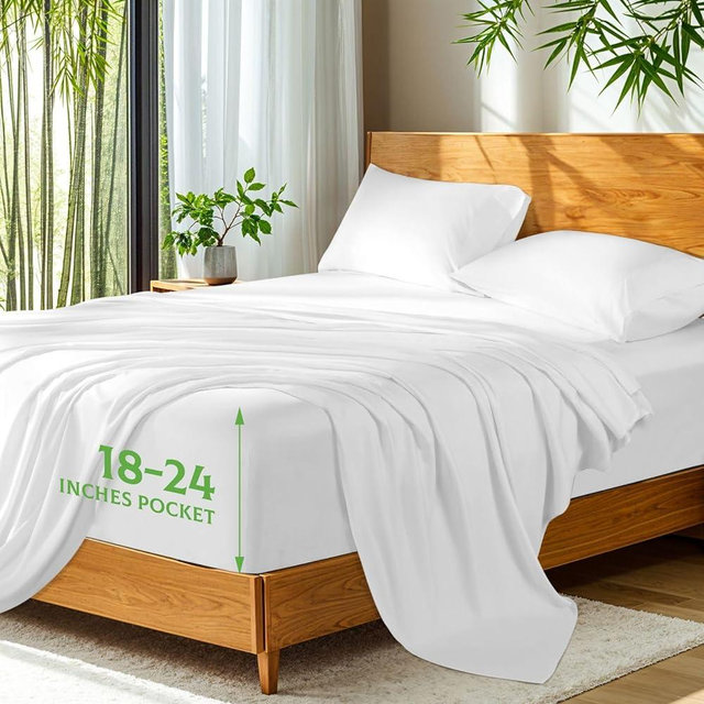 SONORO KATE 100% Viscose Derived from Bamboo_, Extra Deep Pocket up to 18"-24",Ultra Soft & Cooling Sheets for Hot Sleepers, Hotel Luxury Silky Bed Sheets (White,King)