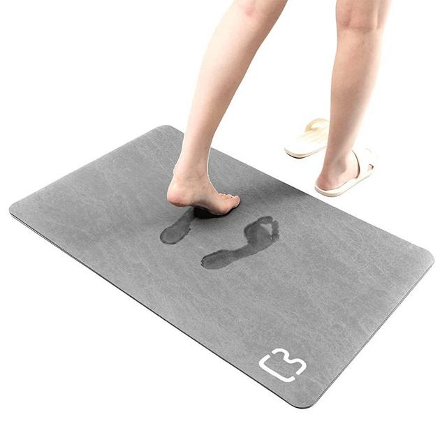 Diatomaceous Earth Bath mat Bathtub mat Fast Drying Non-Slip Shower Mat Bath Stone Mat Super Absorbent Bathroom Floor Mat, Machine Washable, Rectangle ( 19.6" x 31.4", Grey)