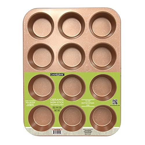 Casaware Mini Muffin Pan 12 Cup Ceramic Coated Non-Stick (Silver Granite)