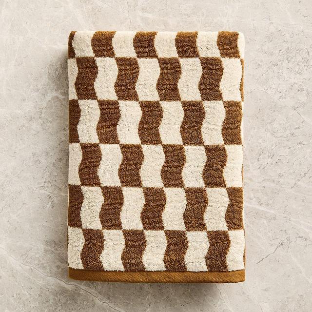 Wavy Blocks Bath Towel, Cumin