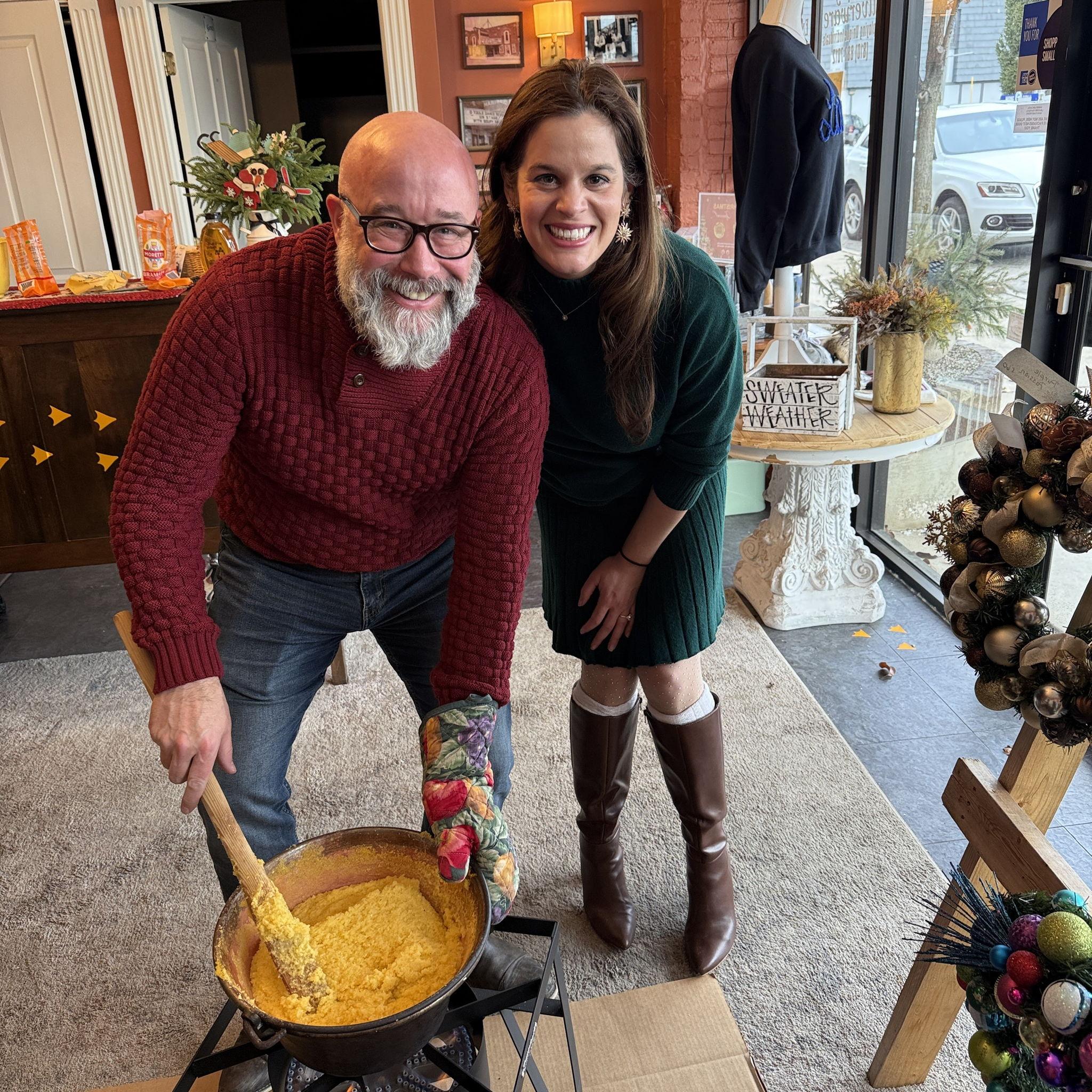 Kent learning the family tradition of Polenta making!