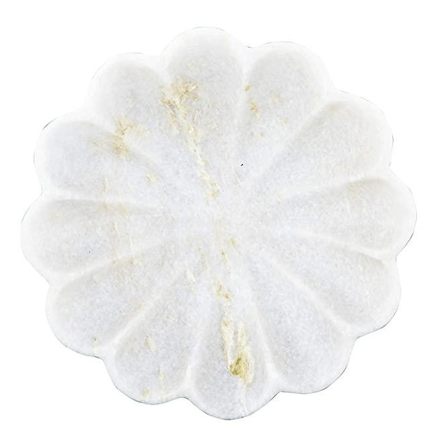 Creative Co-Op DF2368 Carved Marble Flower Shape Dish, White