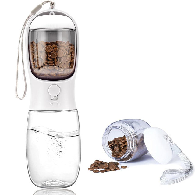 AVELORA Dog Water Bottle,Portable pet Water Bottle with Food Container,Outdoor Portable Water Dispenser for Cat,Rabbit,Puppy and Other Pets for Walking,Hiking,Travel(15oz)