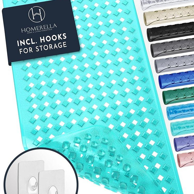 Homerella Bathtub Mat Non Slip | Anti Mold Mildew Resitant Non Slip Bath Tub Shower Mats | 35x16 inch Long with Suction Cups for Secure Grip Hooks for Storage & Drying | Machine Washable