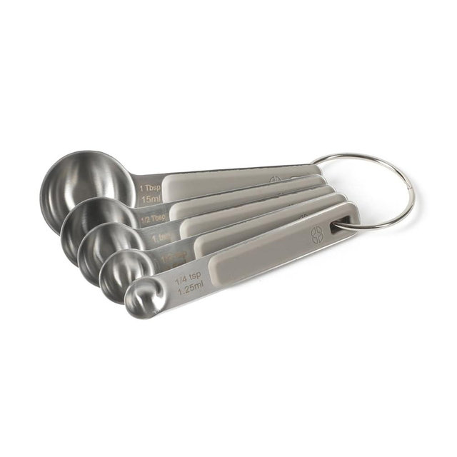 Calphalon Prime 5 Piece Stainless Steel Measuring Spoons W/Taupe Silicone Handles