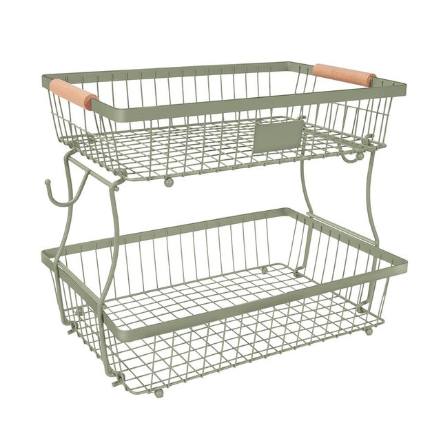 Lawhood-Mijin Fruit Basket Bowl 2 Tier Detachable with 2 Banana Hangers, Fruit Stand Holder for Kitchen Countertop, Metal Wire Vegetable Storage Organizer, for Bread Snack Veggies Produce,green