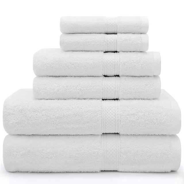 Isbasa 6-Piece White Towel Sets for Bathroom, 100% Natural Cotton, 2 Bath Towels, 2 Hand Towels, 2 Washcloths