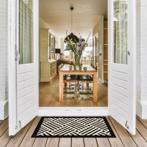 Indoor Doormat, 20" x 32", Color: Beige Black-wave