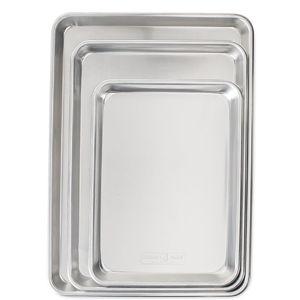 Nordic Ware Naturals 3 Piece Set - USA Made Aluminum Commercial Quality Sheet Pan for Baking or Roasting, Encapsulated Galvanized Steel Rim Prevents Warping; Half Sheet, Jelly Roll and Quarter Sheet