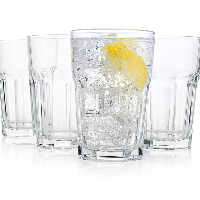 HISTORY COMPANY French Bistro Tempered Water Glass – All-Purpose Drinking Tumbler, 4-Piece Set (Gift Box Collection)