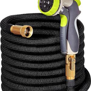 50ft Garden Hose - ALL NEW  Expandable Water Hose with Double Latex Core, 3/4" Solid Brass Fittings, Extra Strength Fabric - Flexible Expanding Hose with Metal 8 Function Spray Nozzle by Hospaip