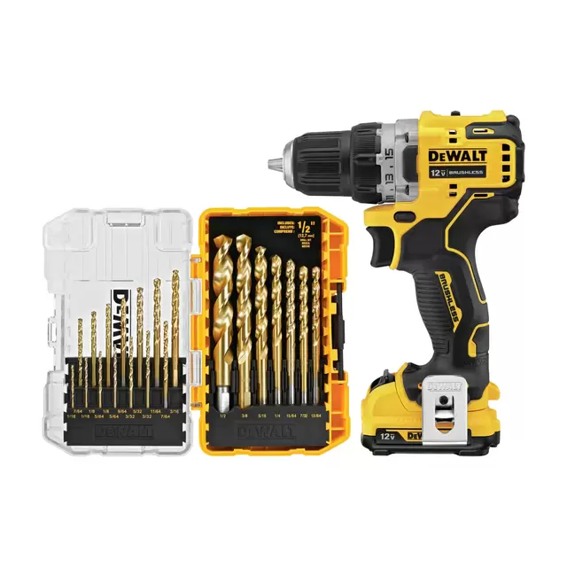 DEWALT XTREME 12-volt Max 3/8-in Brushless Cordless Drill (2-Batteries  Included and Charger Included) & 21-Piece Assorted x Set Titanium Twist  Drill