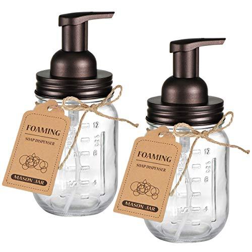 Amolliar Mason Jar Foaming Soap Dispenser - Rustproof Stainless Steel Lid/BPA Free Foam Pump,with Chalkboard Labels - Rustic Farmhouse Decor Hand Soap Dispenser Bathroom Accessories – Bronze (2 Pack)