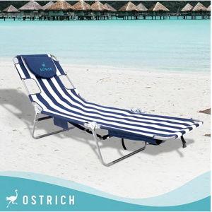 Ostrich Beach Lounge Chair, Folding & Reclining Outdoor Chaise Lounger, Blue/White Striped