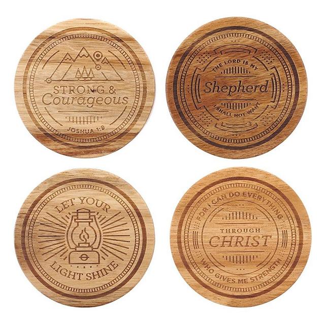 Christian Art Gifts Ceramic Absorbent Drink Coasters | Assorted Bible Verse Coaster Set w/Holder, 4" Diameter