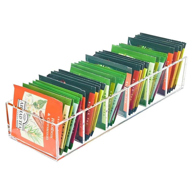 Goindy Tea Bag Organizer, Clear Tea Bag Holder with 6 Slot, Tea Packet Storage for Countertop, Drawer, Kitchen, Pantry, Cabinet