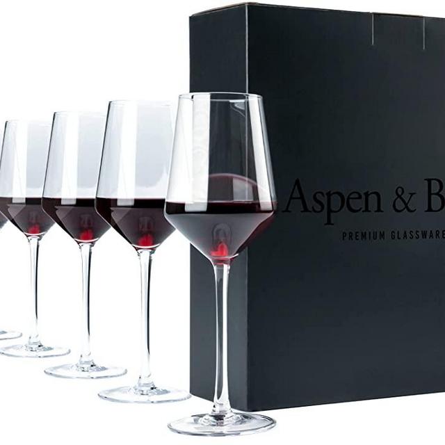 Aspen & Birch - Classic Wine Glasses Set of 6 - Red Wine Glasses or White Wine Glasses, Premium Crystal Stemware, Long Stem Wine Glasses Set, Clear, 15 oz, Hand Blown Glass Crafted by Artisans