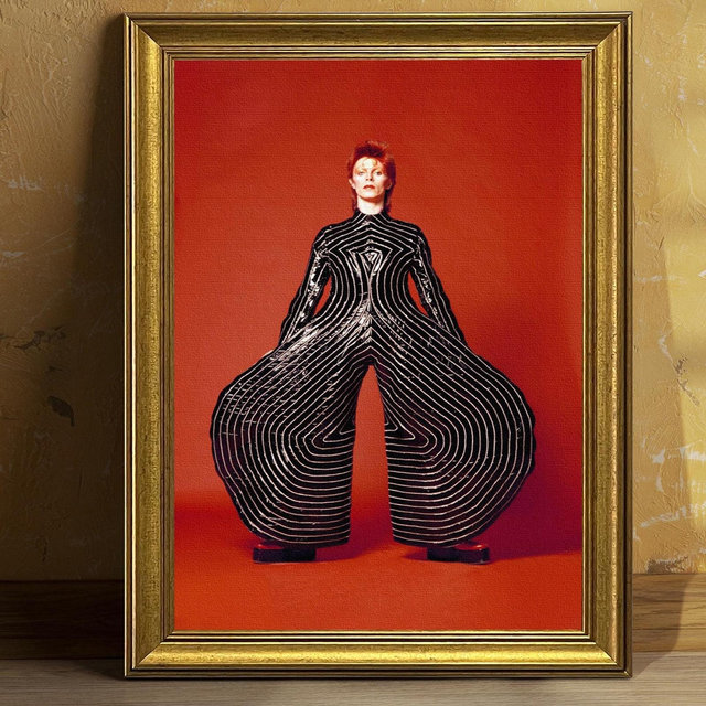 David Bowie 1973 Vintage Framed Wall Art, David Bowie Framed Vintage .Striped Bodysuit Aladdin Sane Tour Retro UV Print