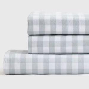 Classic Organic Percale Gingham Fitted Sheet Set in Blue Fog