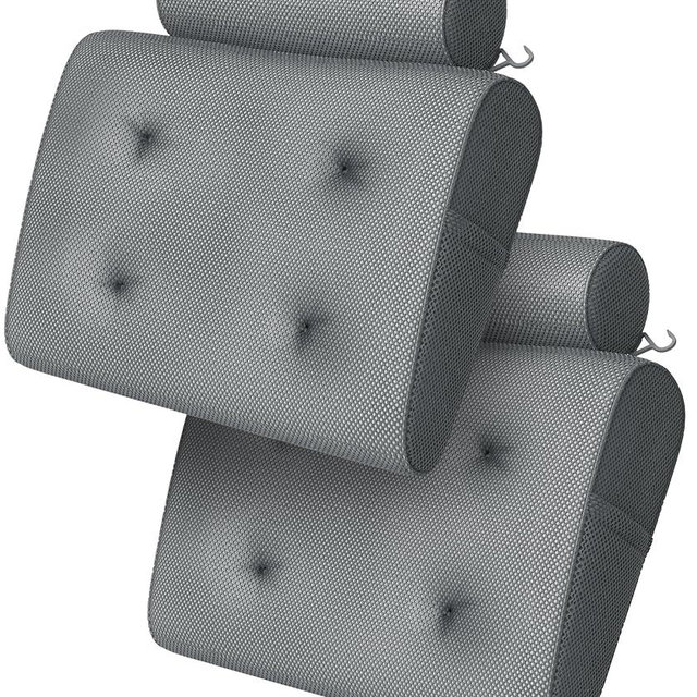 Everlasting Comfort Luxury Bath Pillow for Tub with Head & Neck Support – Non-Slip Bathtub Pillow with Suction Cups, Quick-Dry Mesh & Hook, Spa Accessory – Gray (Pack of 2)