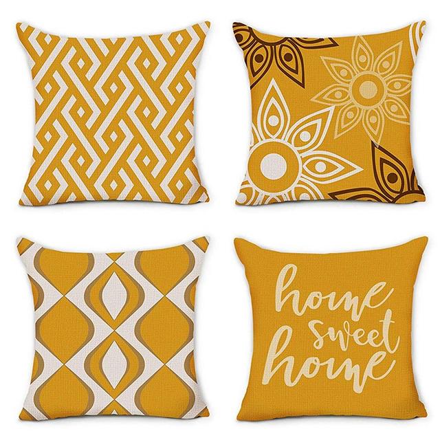 Hexagram Home Decorative Pillow Covers 18 x 18 Inch Set of 4 Yellow Modern Geometric Striped Soft Cotton Linen Throw Pillow Cover Cushion Case for Couch Sofa Living Room Indoor Outdoor Home Decor