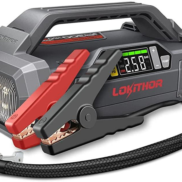 LOKITHOR JA300 Jump Starter with Air Compressor, 1500Amp 12V Car Battery Booster for Up to 7L Gas or 4.5L Diesel, 150 PSI Tire Inflator with Digital Screen, 24 Months Ultra-Long Standby