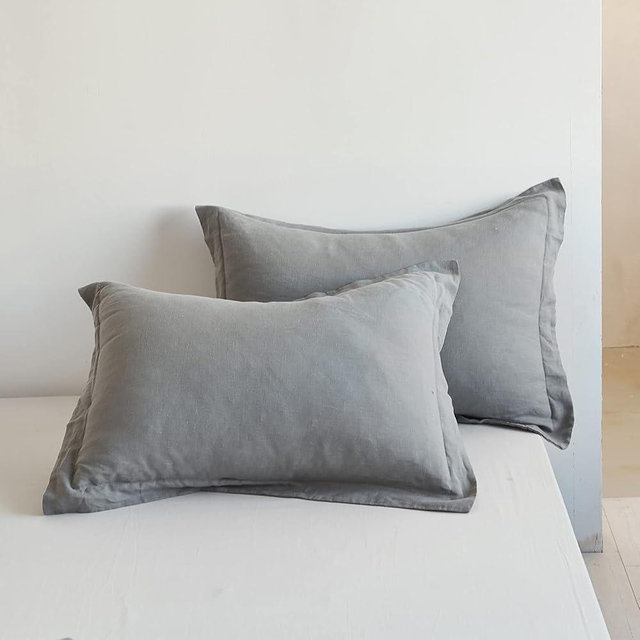 King Linens 100% French Linen Pillow Shams Basic Style - Pack of 2 - Washed Solid Color Natural Flax Soft Breathable - Ultimate Gray, 20'' x 26''