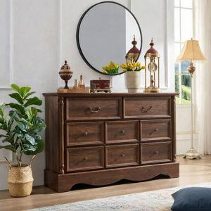 Gorritz 8 Drawers Dresser, 54" Wide Farmhouse Chest of Drawers with Charging Station - Brown