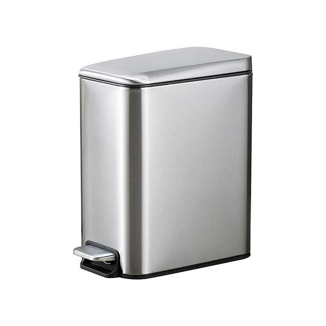 CLTEC Rectangular Bathroom Trash Can with Lid Soft Close, Slim Small Trash Can with Removable Inner Wastebasket, Anti-Fingerprint Brushed Stainless Steel Finish, 5L/1.3Gal, Silver