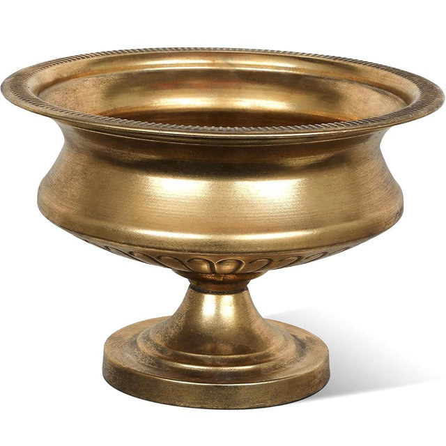 WORTH 8" H. Gold Color Urn Vase for Centerpieces, 11.8" Dia. Classic Metal Trumpet Small Flower Pot for Table, Bowl Vase for Wedding Party Event Home Decor