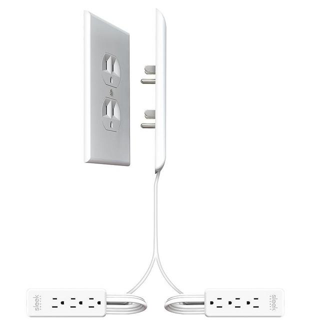 Sleek Socket Dual Device, Ultra-Thin Outlet Concealer w/Cord Concealer Kits, Two 3 Outlet Power Strips, Two 3-Ft Cords, Universal Size, UL CertFied (Ideal for Kitchen Countertops)
