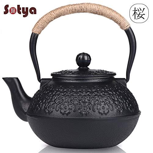 Cast Iron Teapot, Sotya Tetsubin Japanese Tea Kettle (1200ml, Black)