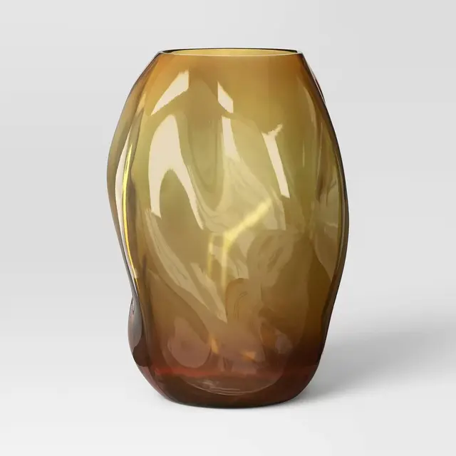 Large Organic Form Glass Hurricane Decorative Vase Amber - Threshold™