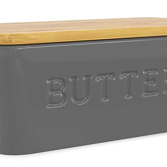PriorityChef Large Butter Dish with Lid for Countertop, Ceramic Butter Container With Airtight Cover, Butter Keeper for Counter or Fridge, Grey Butter Holder Storage
