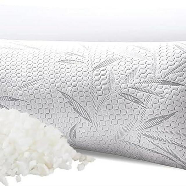 WhatsBedding Memory Foam Body Pillow for Adults with Zipperd Rayon Derived from Bamboo Cover, Breathable Long Pillow for Side Sleeper, Shredded Memory Foam Stuffing, Grey Leaf