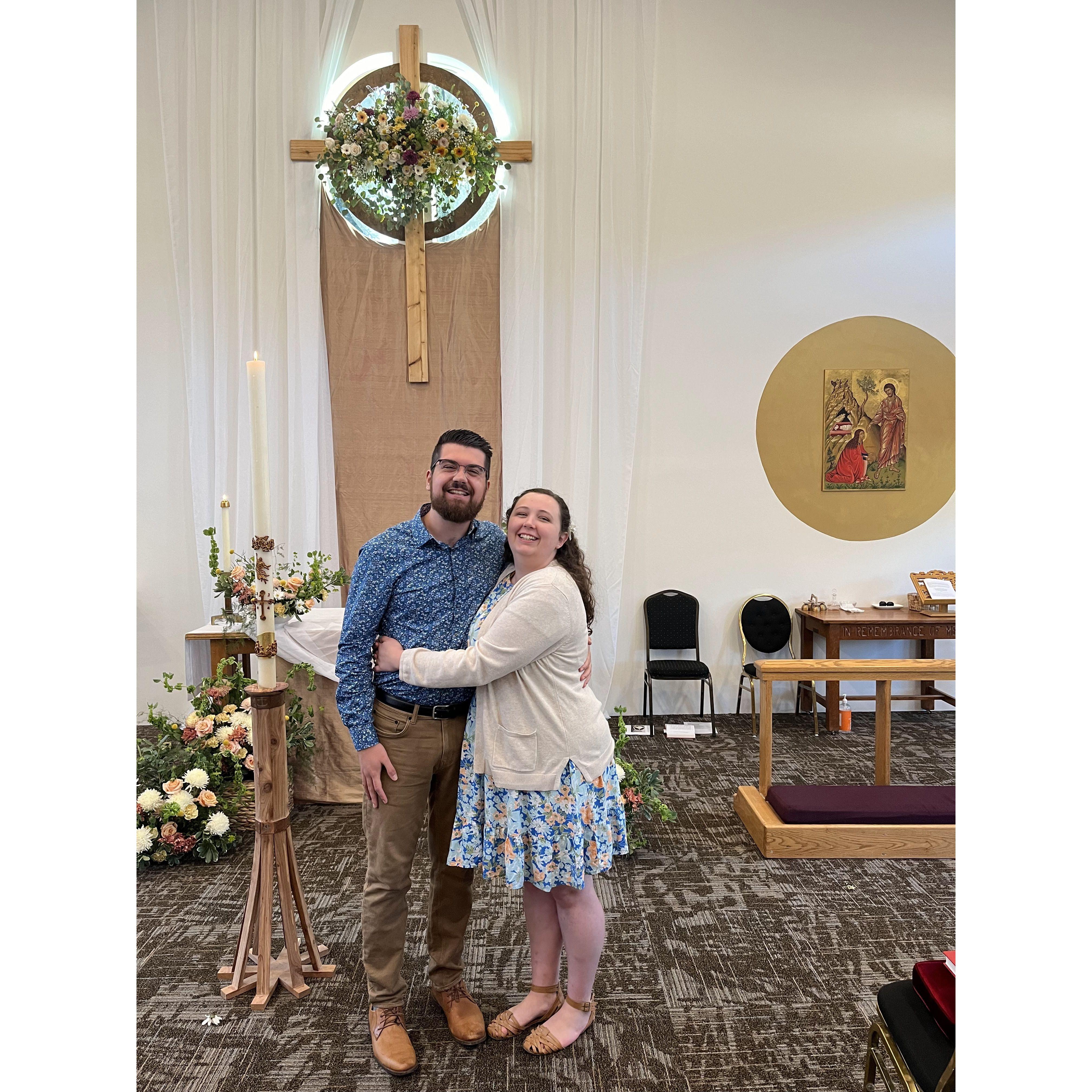 First Easter Sunday together at our beloved church, Christ Our Peace Anglican (COPA)! COPA has been a huge blessing in our lives over the past couple years, and our priest, Father Billy Gaines, will be officiating our wedding ceremony. 3/31/24