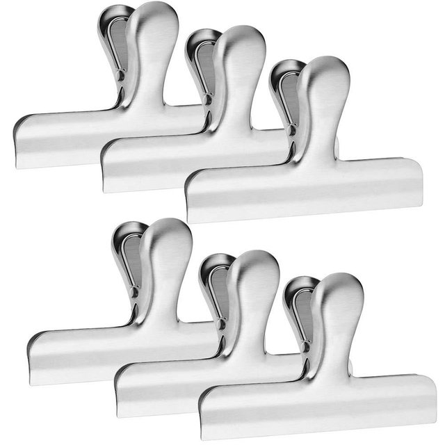 6 Pack Stainless Steel Chip Bag Clips, 4.7 inch Width, DanziX Big Durable Paper Seal Grip for Coffee Food Bread Bags, Kitchen Home Office Usage - Sliver