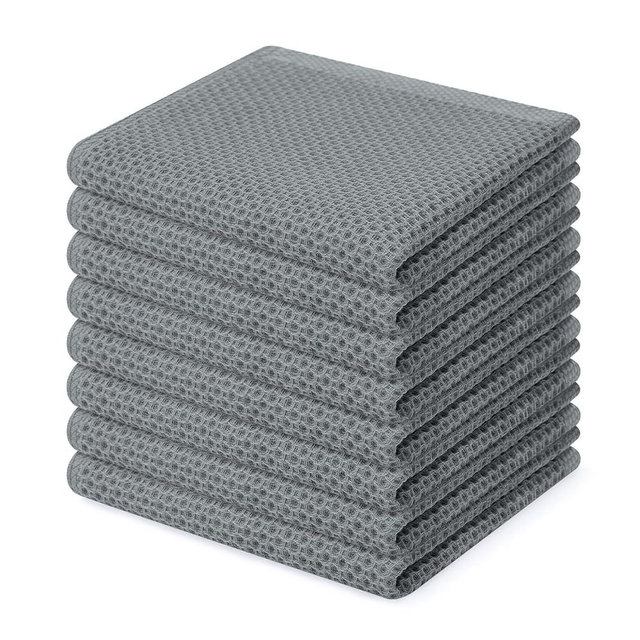 Homaxy 100% Cotton Waffle Weave Kitchen Dish Cloths, Ultra Soft Absorbent Quick Drying Dish Towels, 12 x 12 Inches, 8-Pack, Grey