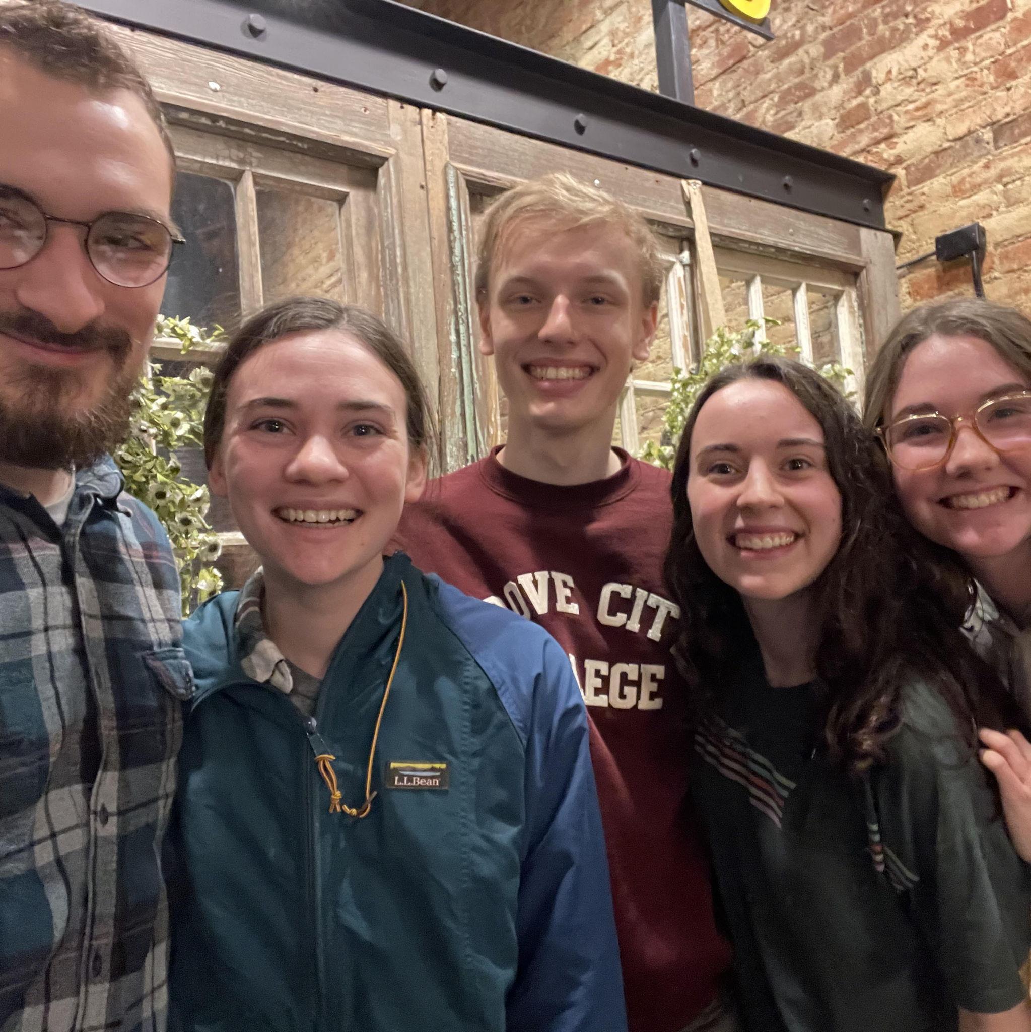 Megan surprised Ben by visiting Grove City in the spring of 2025 and they met up with the Summers and Peppos!