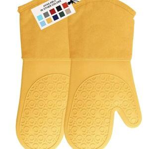 BPA-Free Soft Silicone Oven Mitts - Ultra Heat Resistant Oven Mitts with Thick Cotton Liner - Long Slip Resistant Pot Holders, Flexible Oven Gloves - Yellow 13.7"