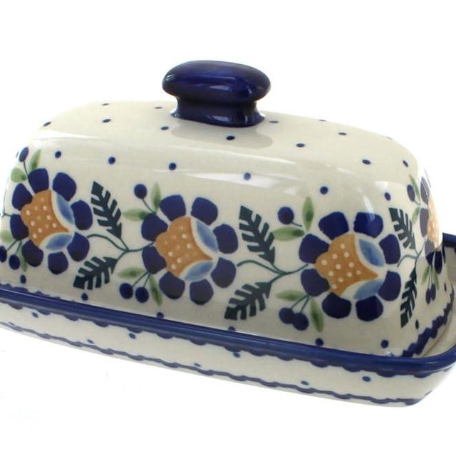 Blue Rose Polish Pottery - Yellow Sunflower Butter Dish - Fits 1 Stick - Butter Dish for Countertop Organization and Storage